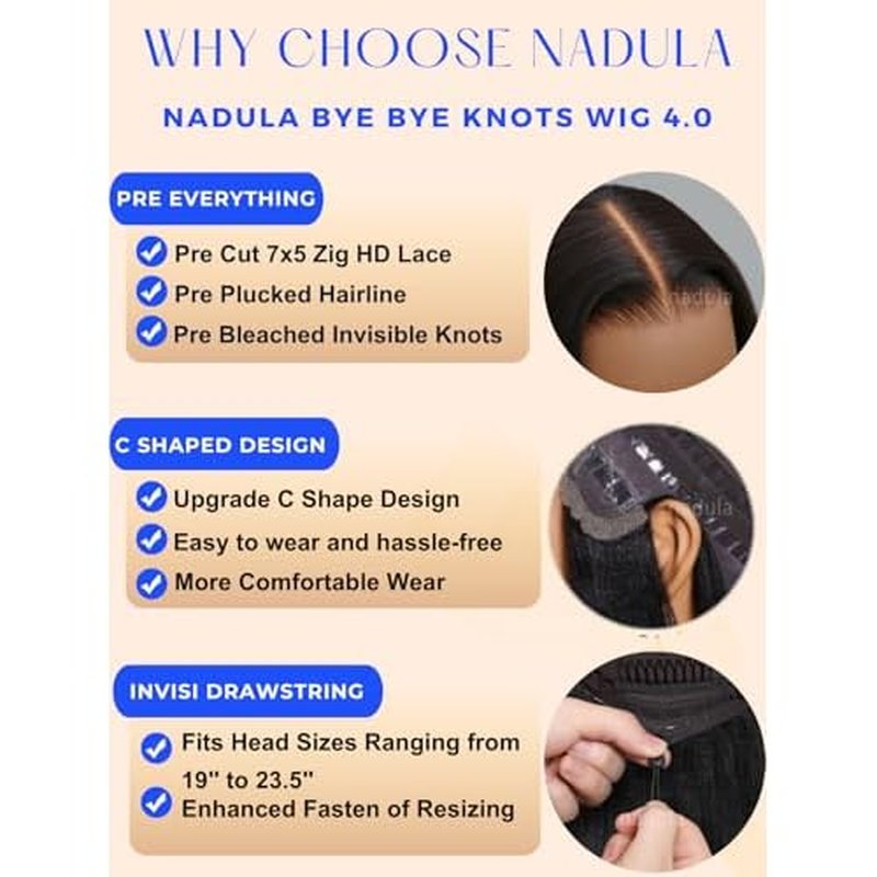 Nadula Glueless Bye Bye Knots Short Bob Drawstring Wig human Hair with Blow Out Bangs, Black to Chestnut Brown Ombre Pre Cut 7X5 HD Lace Front Wigs Pre Plucked Bleached Knots Ready to Wear 12inch