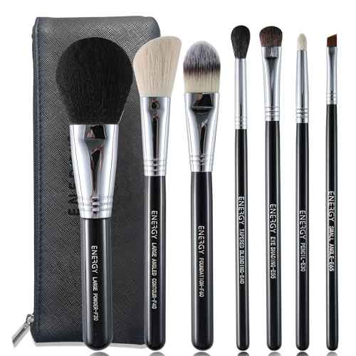 ENERGY Makeup Brush Set 7PCS Premium Synthetic Foundation Powder Bronzer Blush Contour Highlighter Eye Shadows Concealer Eyebrow Blending Makeup Brushes with Travel Case