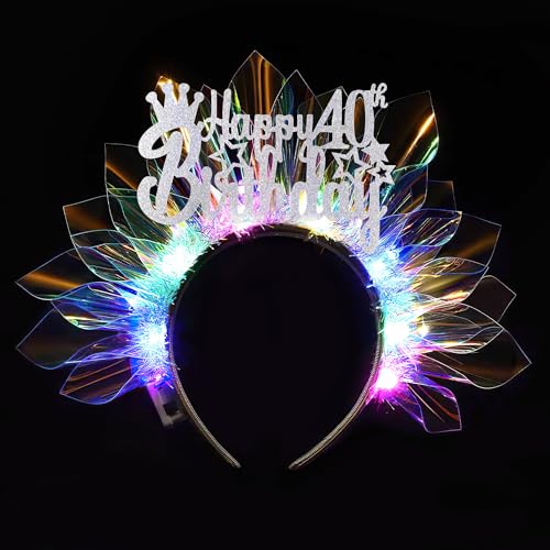 Light Up Happy Birthday Crown - Glowing Birthday Headband LED Bday Headpiece Hair Hoop Hair Accessories