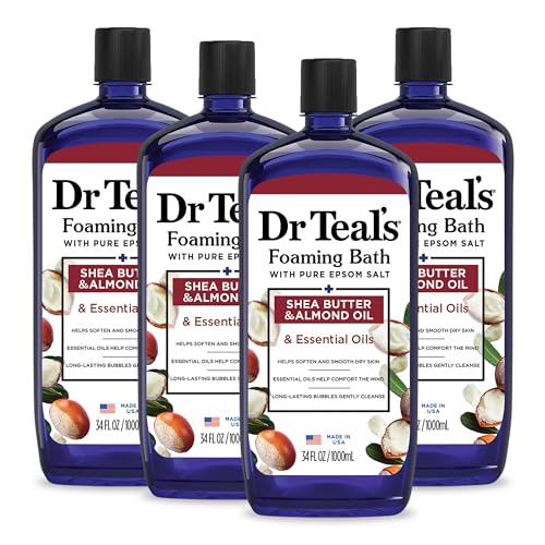 Dr Teal's Foaming Bath with Pure Epsom Salt, Shea Butter & Almond, 34 fl oz (Pack of 4)