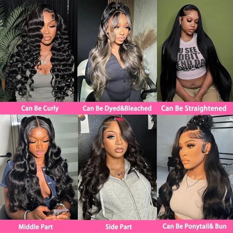 13x6 Lace Front Wigs Human Hair 200% Density Body Wave HD Lace Front Wigs Human Hair Pre Plucked Glueless 13x6 Full Frontal Wig for Women Natural Black 24 Inch