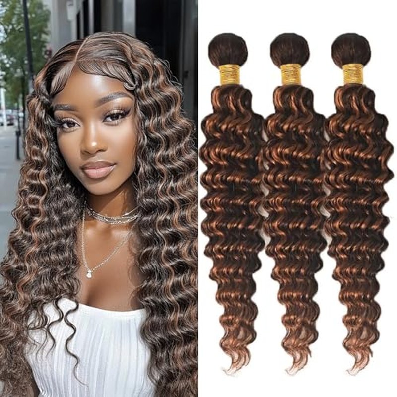 1B/30 Highlight Piano Color Bundles Deep Wave Human Hair Bundles P1B30 Black and Light Brown Mix Double Weft Brazilian Human Hair Extensions 10/12/14 Inch for Black Women