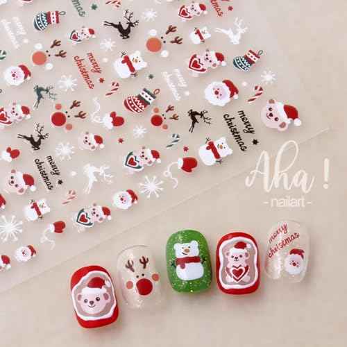Christmas Nail Stickers Winter Snowman Snowflake Nail Art Stickers 8PCS Elk Santa Claus Christmas Nail Art Designs Supplies 3D Nail Adhesive Decals Xmas Transfer Sliders for Manicure Nail Decorations