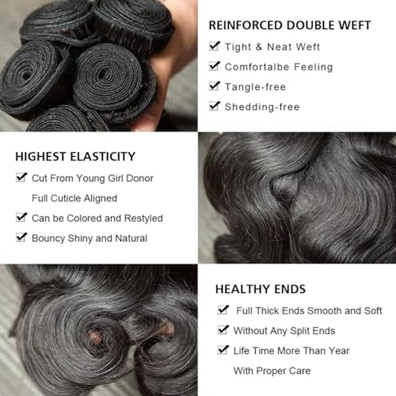 12A Human Hair Bundles 18 20 22 Inch Body Wave 100% Unprocessed Hair 3 bundles Deals Extensions Quick Weave Human Hair Natural Black Color