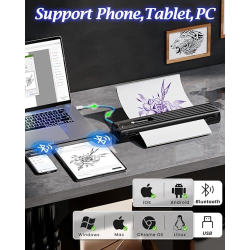 Phomemo TP83 Wireless Tattoo Stencil Printer, Upgraded Thermal Tattoo Printer Machine with 10pcs Transfer Paper, Bluetooth Tattoo Printer for Tattoo Artists & Beginners, Compatible with iPad Phone PC