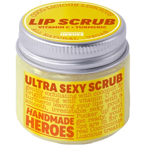 Handmade Heroes Turmeric Lip Scrub with Vitamin C ? 100% Natural Vegan Exfoliant for Dark Dry Chapped Lips ? Deep Conditioning Sugar Polish 1oz