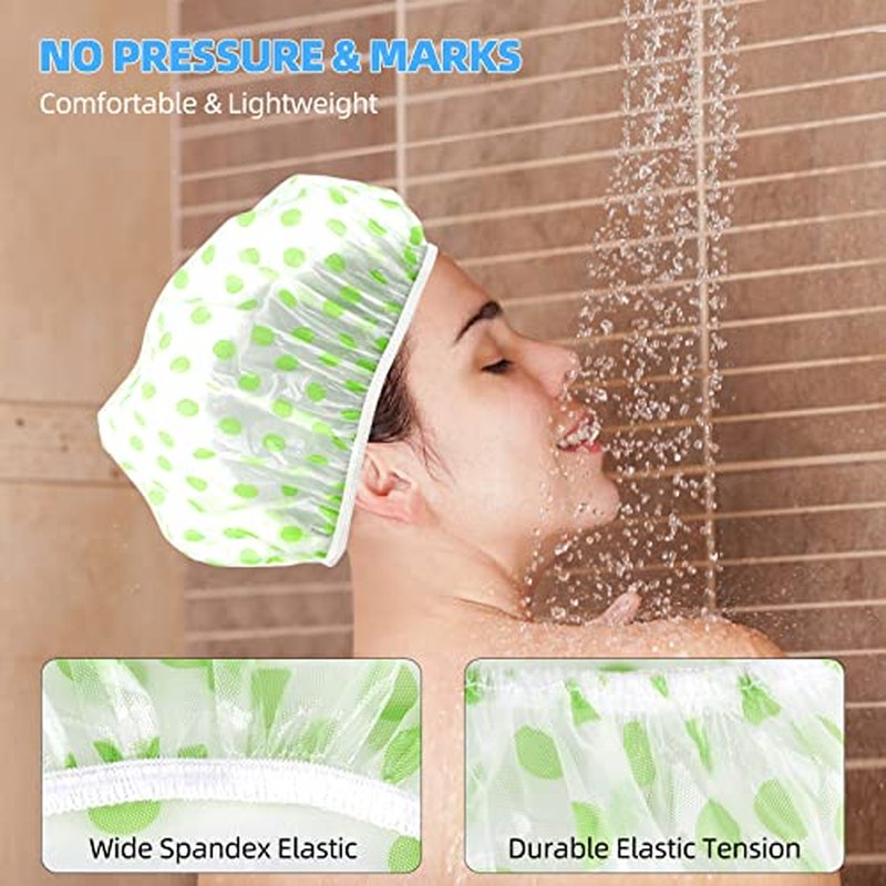 Shower Cap, Reusable Shower Hat Bath Caps, Waterproof with Elastic Band Hair Hat for Men Women Ladies Spa Salon, Coloful Dotted, 6 Packs