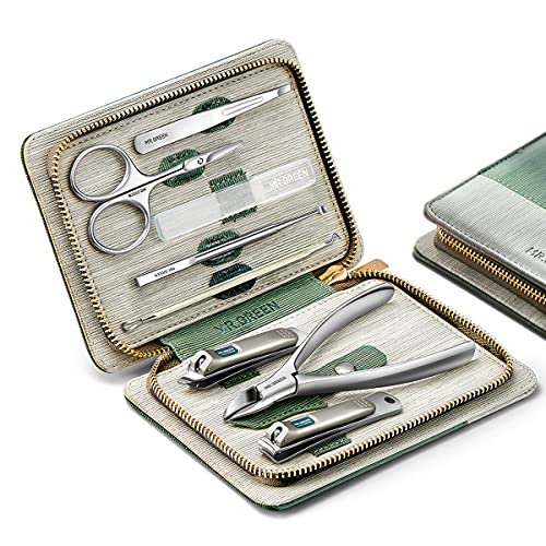MR.GREEN Manicure Sets Pedicure Kits Stainless Steel Nail Clipper Personal Care Tools with PU Leather Case (Green)