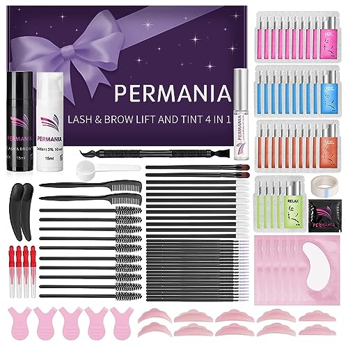 PERMANIA Lash Lift Kit with Black Color, Eyelash & Brow Lamination 4 IN 1 Black Color Make Lash Perm Voluminous and Curl for Salon & Home£¨Black£©