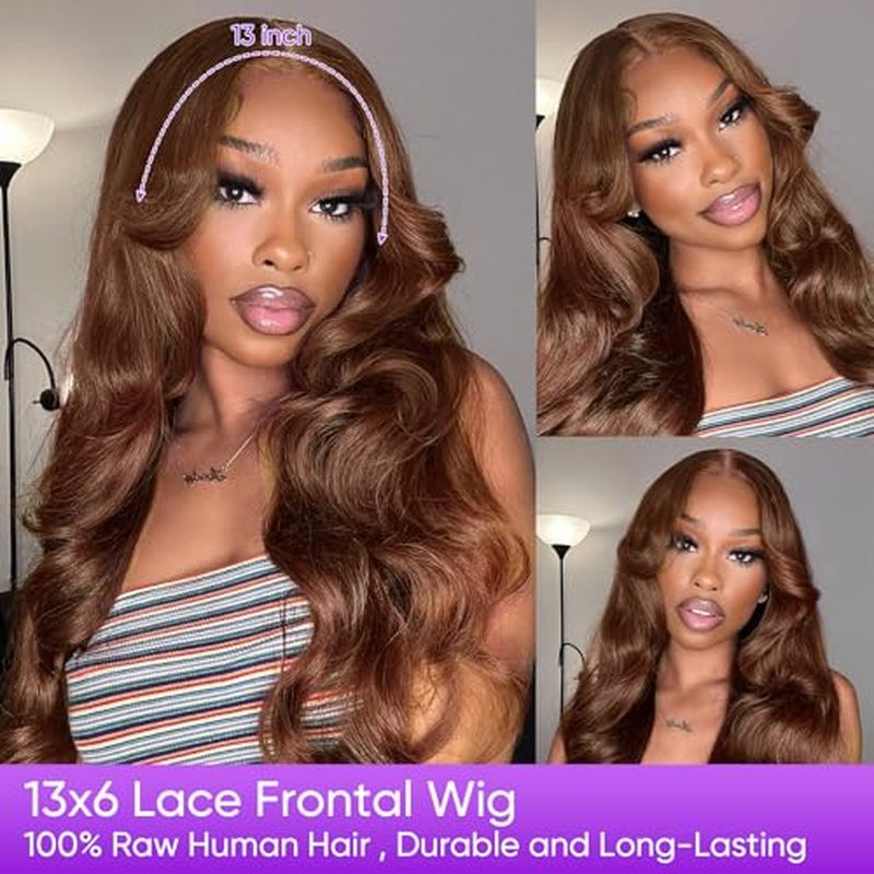 26 Inch Brown Body Wave Human Hair Wig Pre Plucked 13x6 HD Transparent Lace Frontal Wigs Human Hair 200% Density Glueless Brown Body Wave Lace Frontal Wigs for Women