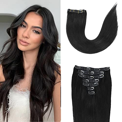 Clip in Hair Extensions Real Human Hair 18Inch 120g/set Straight Human Hair Clip in Extensions 7pcs Thick Remy Brazilian Human Hair Clip ins for Women Natural Black Color