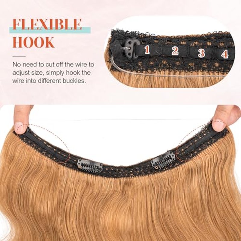 Benehair Halo Hair Extensions Real Human Hair, Blonde Wavy Halo Extensions, 18inch Dark Blonde 65g
