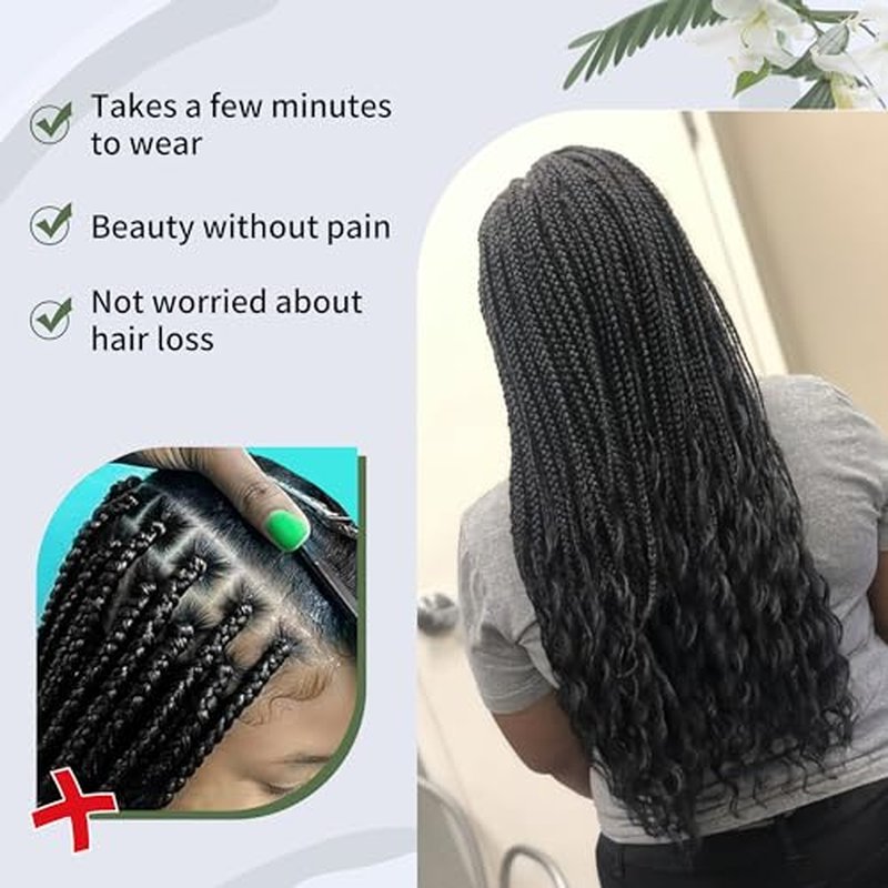 13x6 HD Lace Front Box Braided Wigs with Curly End Lace Frontal Box Braids Wigs for Black Women Lightweight Synthetic Black Cornrow Fully Handmade Braided Wig with Baby Hair (26 inches)