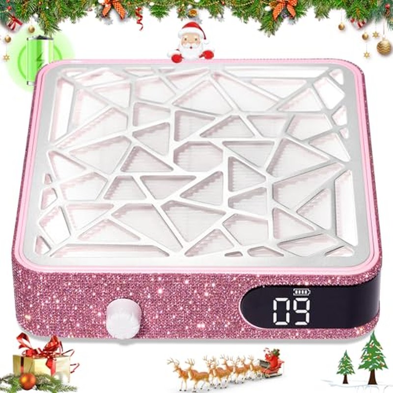 Nail Dust Collector, Cordless Dust Collector Nail Tech, Powerful Vacuum Fan Vent Dust Collector Extractor Dust Suction Machine for Acrylic Nails Polishing, Nail Salon, Pink Diamond
