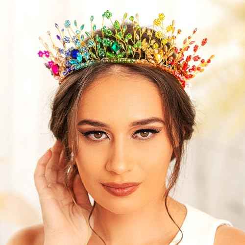 Woeoe Light Up Crystal Headband Colorful Beads Crown Carnival Headpiece with Combs Festival Prom for Women