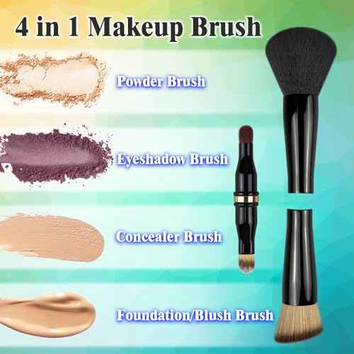 2 Pack 4 in 1 Makeup Brush, Travel Makeup Brush Set with Case, Foundation Brush, Concealer Brush, Eyeshadow Brush Set, Screw Brush, Lip Brush for Foundation, Concealer, Powder Liquid