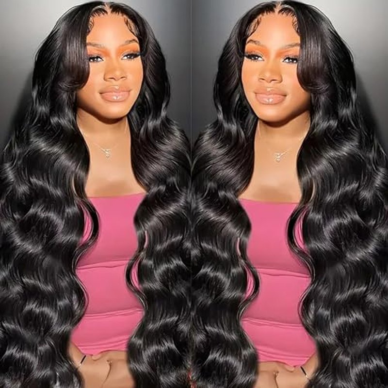 13x6 HD Frontal Wig 250 Density HD Lace Front Wigs Human Hair Pre Plucked with Baby Hair Brazilian Virgin Hair Glueless Body Wave Wig 24 Inch Transparent Lace Front Wigs Human Hair Natural Black