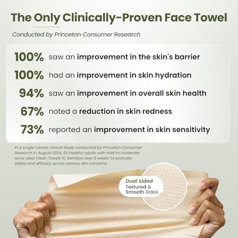 Clean Skin Club Bamboo Viscose Clean Towels¢ç XL 100% USDA Biobased Face Towel, Disposable Face Towelette, Makeup Remover Dry Wipes, Ultra Soft, 50 Ct, 1 Pack