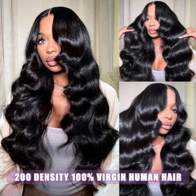 Human Hiar Wig 13x6 HD Lace Front Wigs Human Hair 200 Density Body Wave Wig Brazilian Virgin Wigs Glueless Lace Frontal Wig for Women Natural Black Pre Plucked with Baba Hair 24 Inch