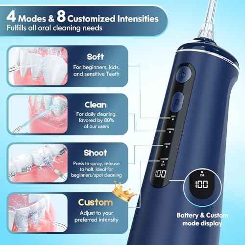 Water Flosser for Teeth, Cordless Oral Irrigator Portable Dental Cleaner Picks with 8 DIY Modes 7 Jets 300ml Tank Braces Flossers Rechargeable (Blue)