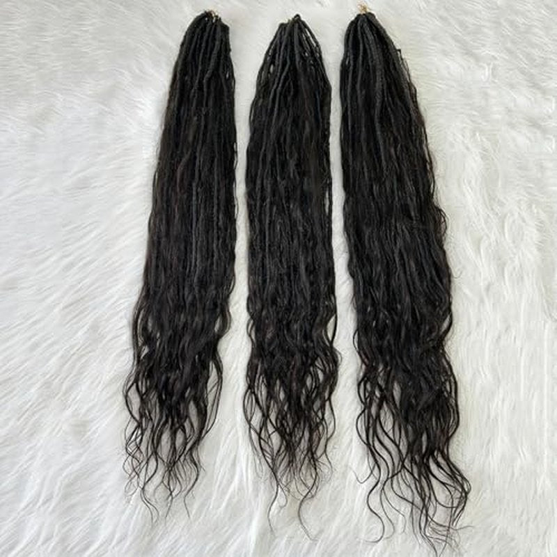 Locs Human Hair Crochet Boho Extensions Pre Looped Goddess Body Wave Curly Ends Knotless Box Braids Faux Locs For Women 26 Inch 24Strands