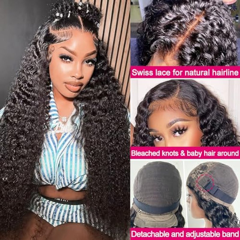 SOSATISFY Deep Wave Lace Front Wigs Human Hair 4x4 HD Transparent Lace Closure Wigs Glueless 180% Density Human Hair Wigs for Black Women Pre Plucked with Baby Hair (22 inch)