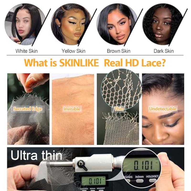 BEEOS 5x5 Skinlike Real HD Lace Closure Only, Pre-plucked Straight Human Hair Closure 0.10mm Ultra-thin Melted Invisible Swiss Lace Small Single Knot 16 Inch