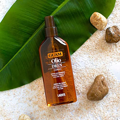 Guam DREN Anti Cellulite Massage Oil with Essential Oils, Draining Body Oil with Lymphatic Drainage, Water Retention & Anti Swelling Oil, Cellulite Lotion, 200ML