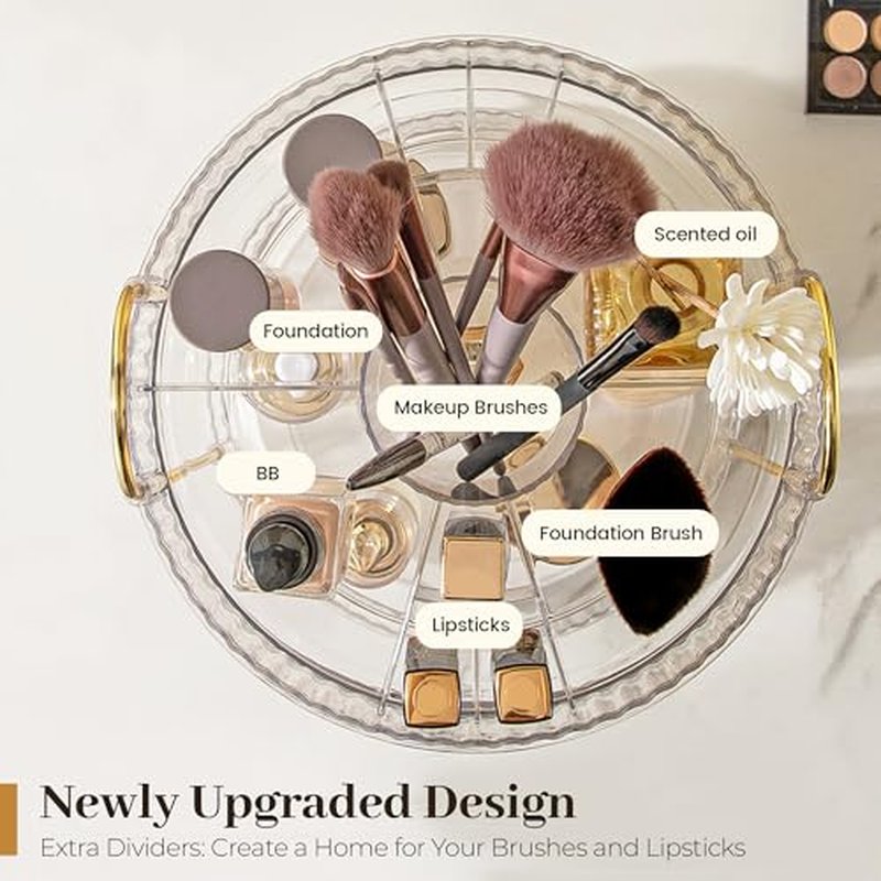 Aveniee 360¡Æ Rotating Makeup Organizer for Vanity, Perfume Skincare Bathroom Countertop Organizers, 3 Tier Spinning Skincare Storage with Brush Holder for Lipstick Cosmetic Lotion,White