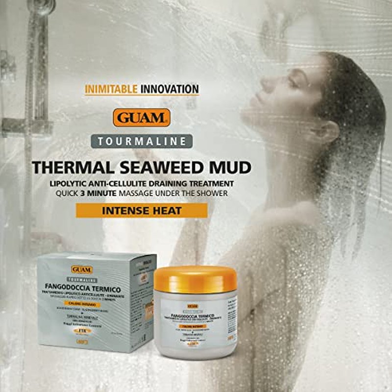 Guam Seaweed & Tourmaline Thermal Mud Anticellulite Remover | 3-minute Shower Body Mask for Cellulite Removal | Hot Infrared FIR Anti Cellulite Treatment for Thighs and Legs, 1.1LB