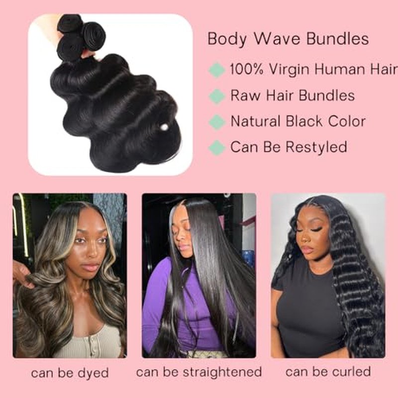 Body Wave 3 Bundles Human Hair 22 22 22 Inch 100% Brazilian Human Hair Bundles Weave Bundles Deals Real Human Hair Extensions Natural Black Color