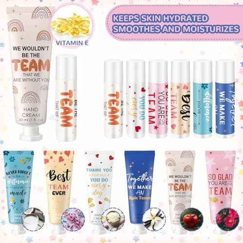 24set/96pcs Best Team Ever Gifts for Coworkers Employee Appreciation Gifts Christmas Party Favors Christmas Stocking Stuffers Inspirational Travel Hand Lotion and Lip Balm Set for Women