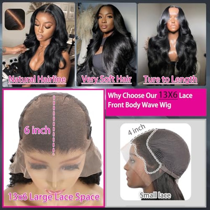 Body Wave 13x6 Lace Front Wigs for Women Human Hair Pre Plucked 220% Density Body Wave HD Lace Frontal Glueless Wig Human Hair Natural Black Wig with Baby Hair 22Inch