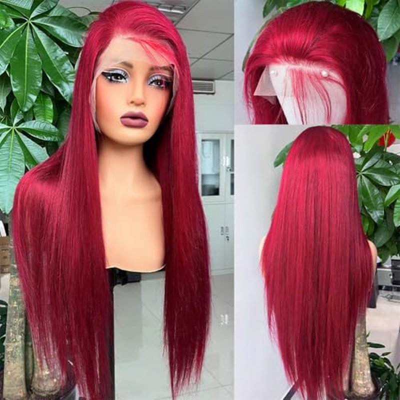 SOSATISFY 200 Density 99J Burgundy Lace Front Wigs Human Hair 13x4 Glueless HD Transparent Red Wigs Straight Lace front Colored Wigs for Women Pre Plucked with Baby Hair 22 Inch