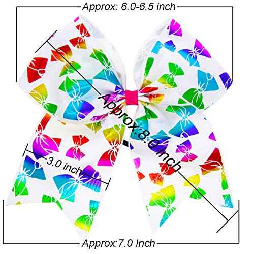 DeD 10 Pcs Elastic Bow 7" Large Hair bows Boutique Rainbow Golden-plating Grosgrain Ribbon Pigtail Holder For School Girls Teens Cheerleader