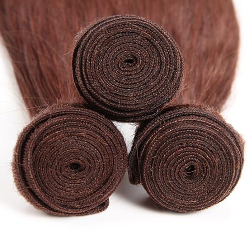 ijoy Reddish Brown Straight Human Hair 3 Bundles with Closure for Women 10 12 14 +C8 Inch 100% Virgin Remy Hair Bundles Human Hair Straight Hair Extensions Chocolate Brown Color