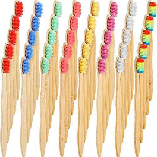 40 Pieces Bamboo Toothbrushes Charcoal Toothbrush Bamboo Toothbrushes with BPA-Free Nylon Bristles(Multi-Color)