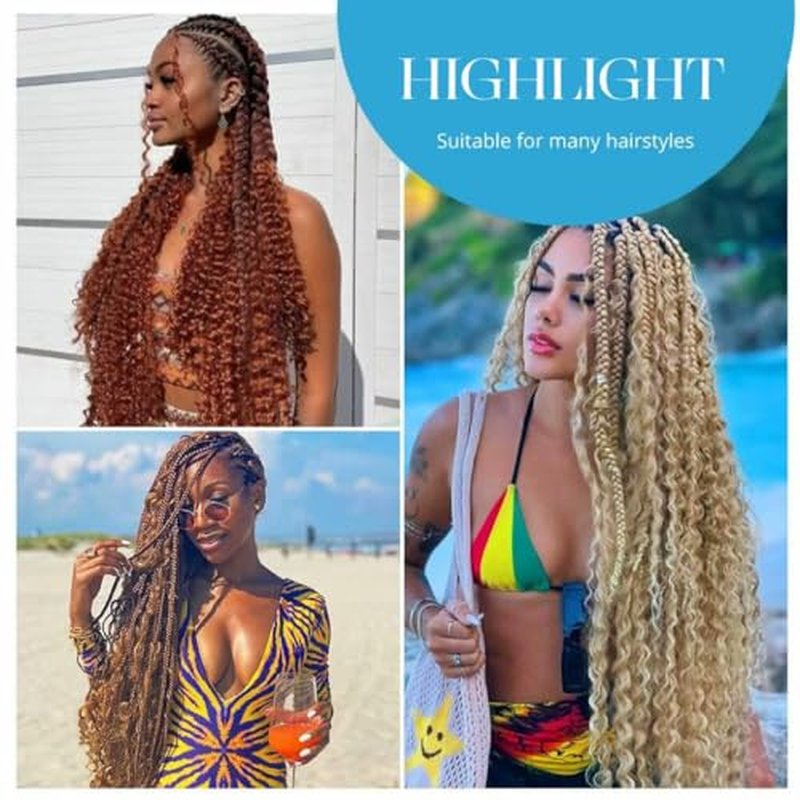 Human Braiding Hair for Boho Braids 150g 24 Inch Honey Blonde Curly Boho Hair for Braiding Knotless 12A Deep Wave Bulk Bohemian 3 Bundles/Pack Color 27