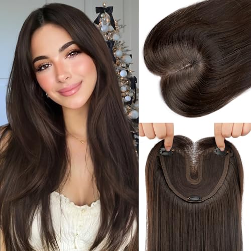 Isaic Hair Toppers for Women with Thinning Hair, 24 Inch Synthetic Clip In Crown Topper Hair Extensions with Adjustable Bandage, Layered Wiglet Adds Volume and Natural Coverage (Dark Brown)