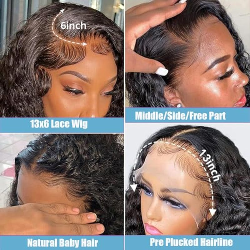 13x6 Deep Wave Lace Front Wigs Human Hair HD Lace frontal Curly Human Hair Wig for Black Women 180% Density Wet and Wavy Glueless Wigs Human hair Pre Plucked with Baby Hair
