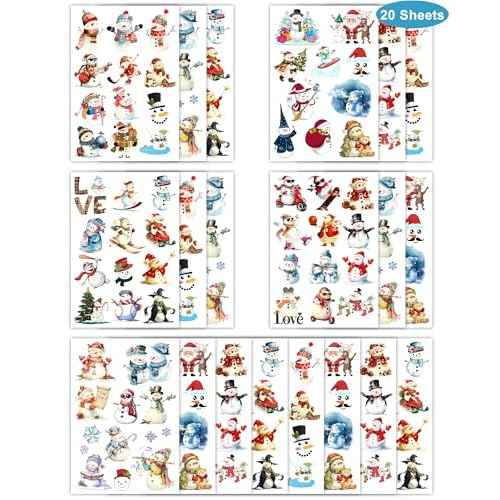 220 Pieces Cute Snowman Temporary Tattoos Stickers,20 Sheets Christmas Winter Snowman Themed Tattoos Stickers Party Decoration Supplies Party favors for Kids Adults