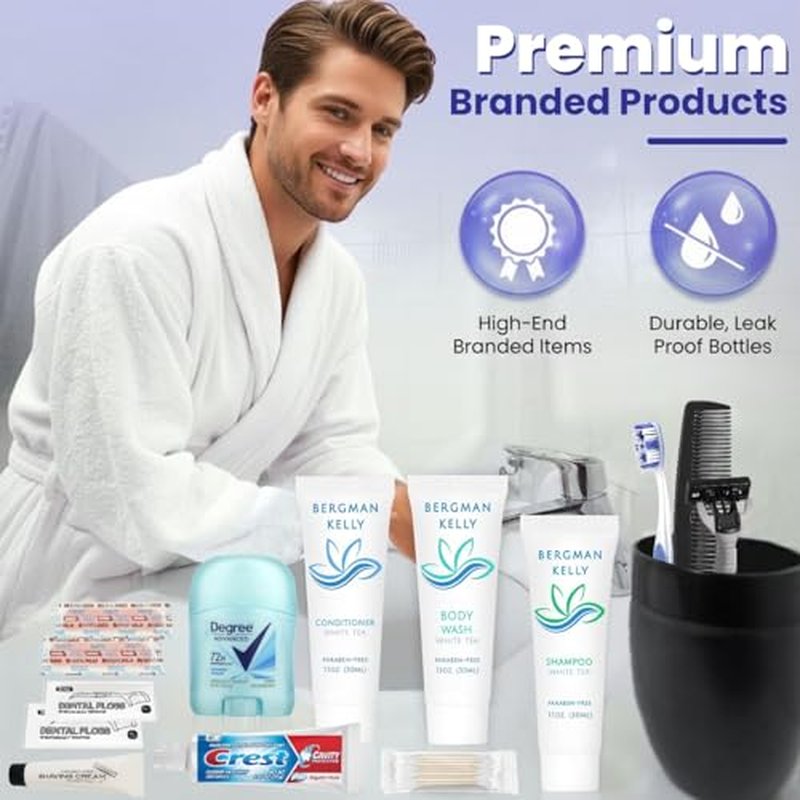 Trektote Travel Toiletry Kit For Men ? 12 Piece Set Of Travel Size Toiletries, TSA Compliant, Travel Essentials, Includes Shampoo And Conditioner, Body Wash, Toiletry Bag & More