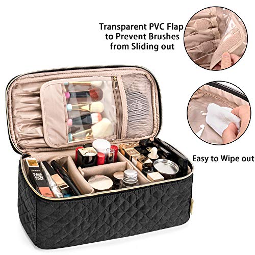 Teamoy Travel Makeup Brush Case, Makeup Train Organizer Bag with Handle for Makeup Brushes(up to 8-inch) and Essentials, Large, Black(BAG ONLY)