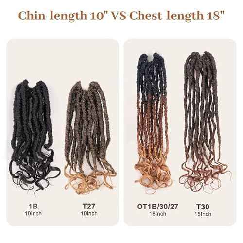 Toyotress French Curl Locs Crochet Hair - 10 Inch 8 Packs Ombre Brown 3 Tones Crochet Faux Locs With Curly Ends, Short Pre-Looped Soft Locs Braiding Hair Extensions (10 Inch, OT30/27-8P)