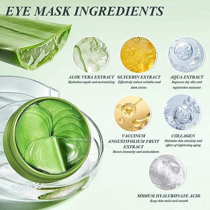 Under Eye Patches for Puffy Eyes and Dark Circles ? 60 PCS Aloe Vera Under Eye Mask with Pure Natural Extracts to Combat Puffiness, Fine Lines, Wrinkles, and Bags