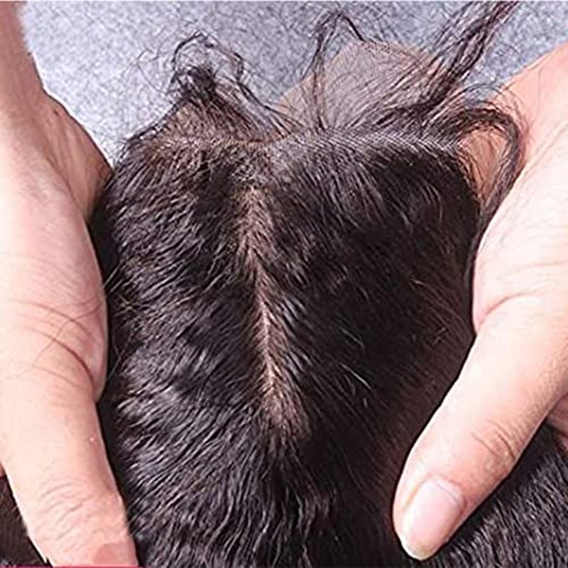 Silk Base Top Closure Yaki Straight Bleached Hidden Knots Free Part 4x4 Fake Scalp Lace Closure With Baby Hair Unprocessed Virgin Kinky Straight Human Hair Closure 10" inch