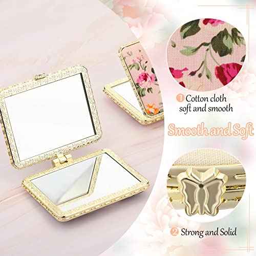 Blulu 8 Pieces Compact Mirror Bulk for Purse Flower Small Floral Retro Folding Portable Pocket Mirror for Women Girls Travel Gift(Gold Edge)