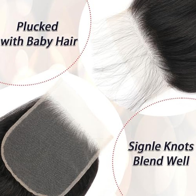 HD Lace Closure 24 Inch Body Wave 5x5 Human Hair Closure for Black Women 100% Human Hair 5x5 Lace Closure Can be Curly and Dyed With Baby Hair (24 Inch, 5x5 Black)
