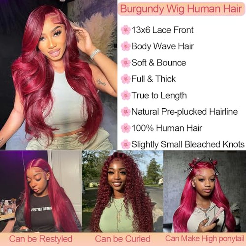 Burgundy Wig Human Hair 22 Inch 13x6 Body Wave Lace Front Wigs Human Hair 99j Burgundy Lace Front Wigs Human Hair for Black Women