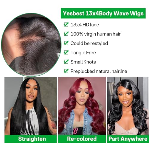 Body Wave Lace Front Wig - Human Hair, 30 Inch, 13x4 HD Transparent Lace, Glueless, Pre Plucked, 180% Density